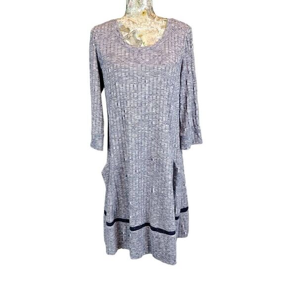 Chris McLaughlin Gray 3/4 Sleeve Ribbed Knit Fit & Flare Dress with Pockets - Picture 10 of 10